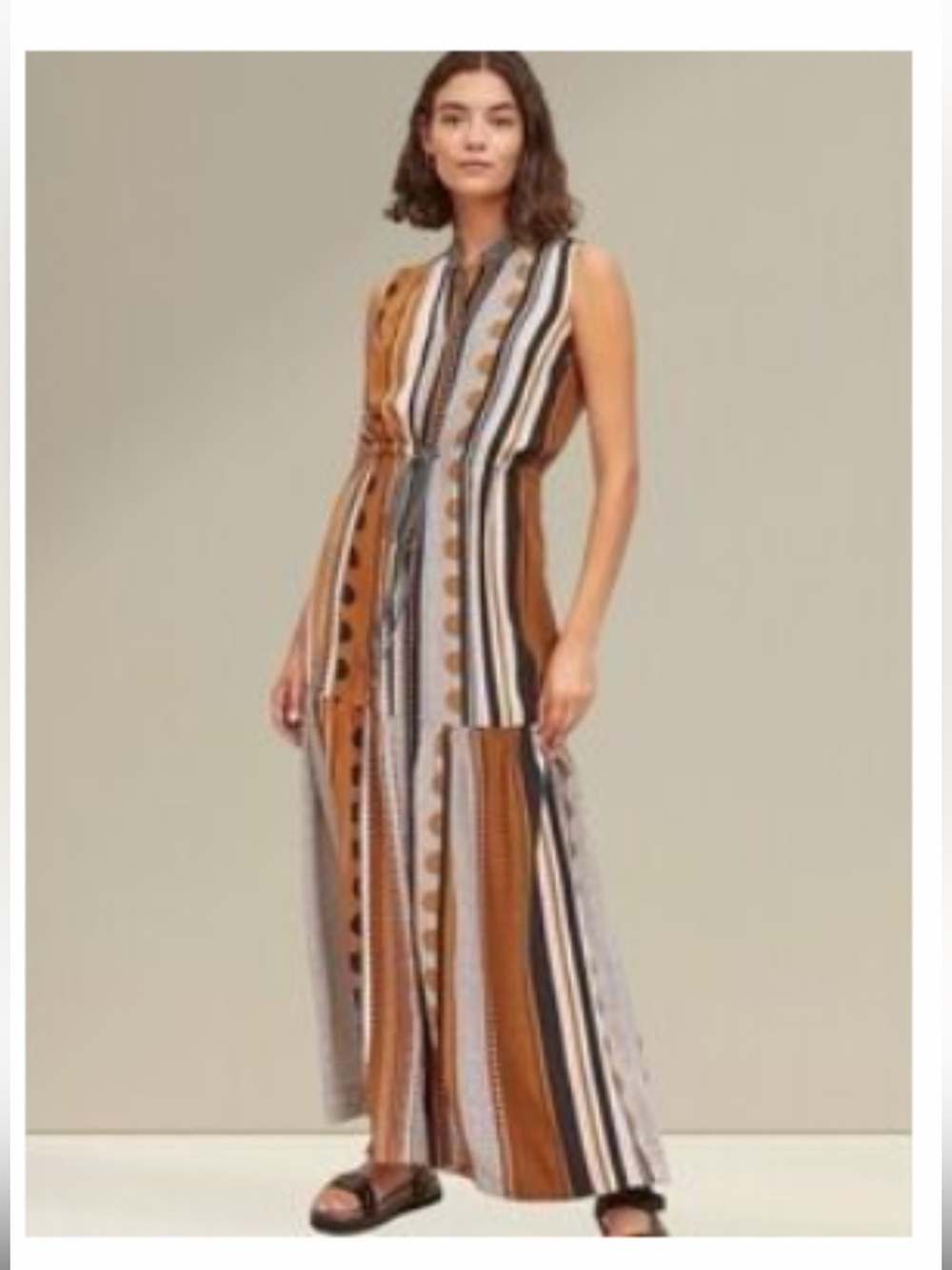 Maeve Striped & Dot Maxi Dress in Caramel, Black & White Size 4